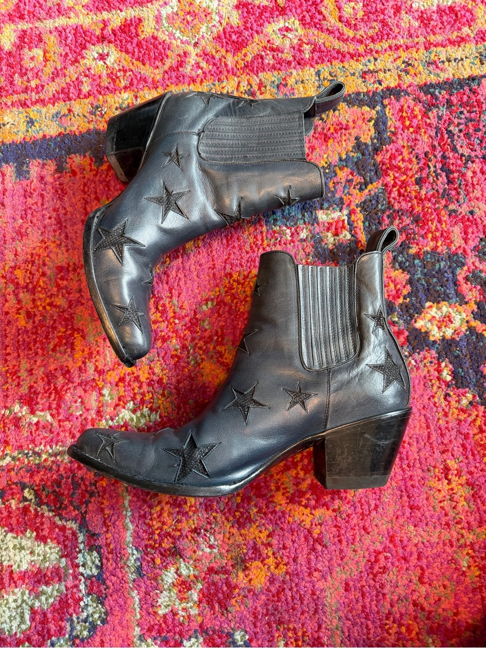 MEXICANA by Old Gringo Black Star Embossed Chelsea Ankle Boots sz 10